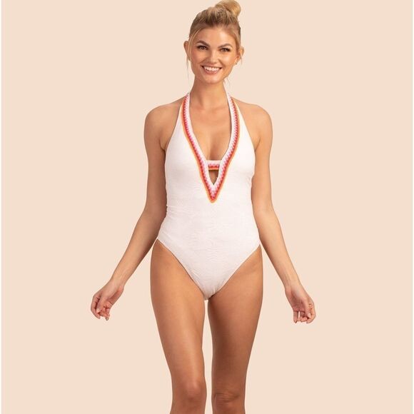 New Trina Turk WHITE Tulum Plunge
Malliot Halter One-Piece Swimsuit US 6 white - Picture 1 of 16